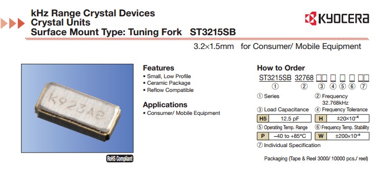 Original fitting Kyocera ST3215SB 32768KHZ patch passive quartz crystal oscillator 3215 32 768K 2 feet