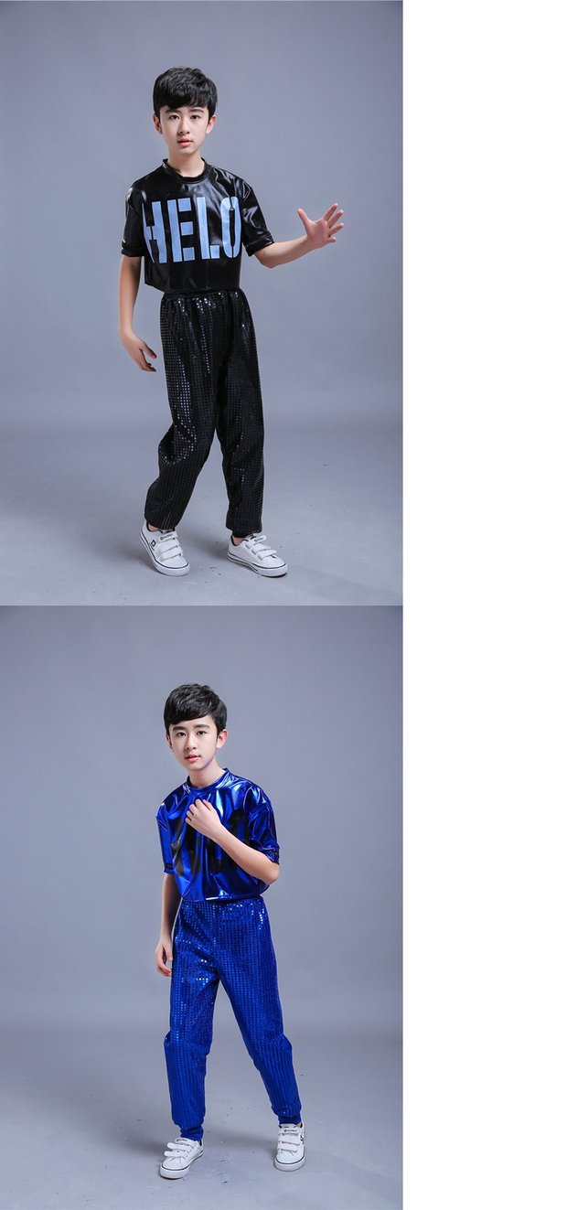 Trang phục cổ vũ trẻ em nữ hiện đại nhảy jazz trang phục nam hip hop sequin lỏng lẻo biểu diễn quần áo ngắn tay váy đầm trẻ em 13 tuổi