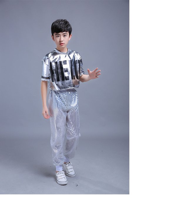 Trang phục cổ vũ trẻ em nữ hiện đại nhảy jazz trang phục nam hip hop sequin lỏng lẻo biểu diễn quần áo ngắn tay váy đầm trẻ em 13 tuổi