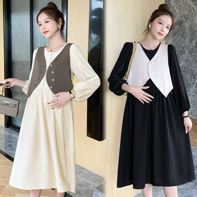 Maternity clothing autumn 2021 new French fashion suit pregnant women long-sleeved dress word autumn and winter spring and autumn