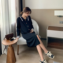 Pregnant Woman Autumn Clothing Dress Dress Fashion style Net Red Suit Pregnancy Long style Spring and autumn new knitted autummy blouse dresses