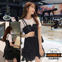 Pregnant womens summer suit suit jumpsuit dress summer Net red spring dress T-shirt fashion new breastfeeding top grade sense