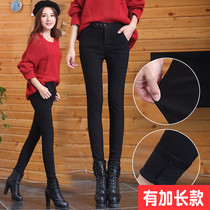 Hong Kong Tide Card Autumn Winter High Waist Beating Underpants Women Plus Suede Outside Wearing Thin lengthened version tight fit high elastic small foot pants tide