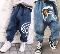 BAPE Tide Brand 2019 Autumn New Men and Women Childrens Baby Ape Head Shark Shark Shark Beat Pants Jeans