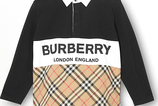 BURBERRY徽标印花格纹裁片长袖