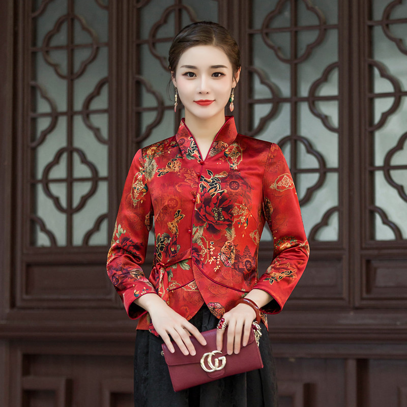 Huahua Classic Tang Dress Improved Version Women Fashion 2021 Fall New Elegant Ladies Temperament slim and short Banner Gown