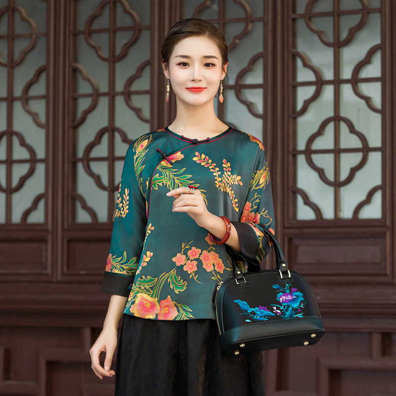 Chinese classic 2021 Fall new lady qipao blouses with improved opening Chinese elegance Elegant Temperament Everyday Tang Dress