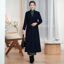 Huachu Classic Qipao Jacket Wool Coat Wool Over Winter Dish Buttons Slim and elegant pure Thang dress with long style in the wind