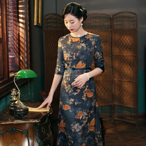 Chinese classic qipao dress with long style of spring and summer new improved round collar daily sladies and women printed qipao a character