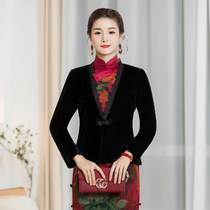 Chinese classic gold silk suede qipao short coat improvement Chinese style retro 100 lap daily elegance explicit and thin Tang dress exterior cloak