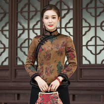 Huahua Classic Clip Cotton Tang Dress Blouse Women Opening Woolen Collar Elegant Chinese Qipao Blouses 2021 Winter New