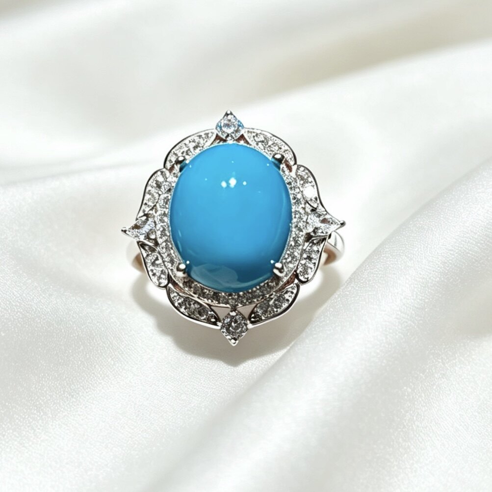 Natural American Sleeping Beauty Blue Pine Egg Ring