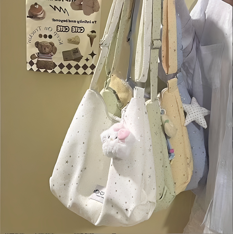 Japanese-Style Simple Large-Capacity Star Shoulder Bag for Women, Casual Versatile Student Crossbody Bag, Commuter Tote Bag, Dumpling Bag