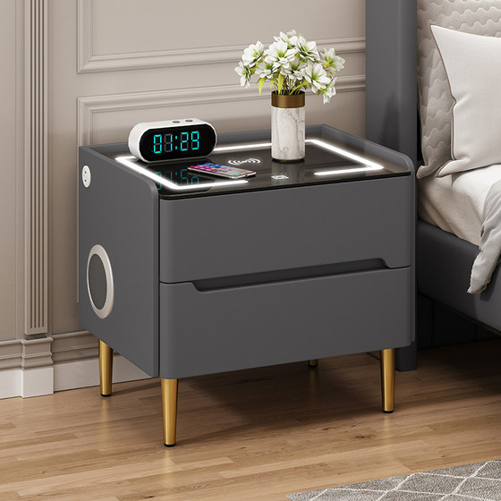 智能床头柜实木轻奢现代简约多功能蓝牙音箱无线充卧室家用床边柜
