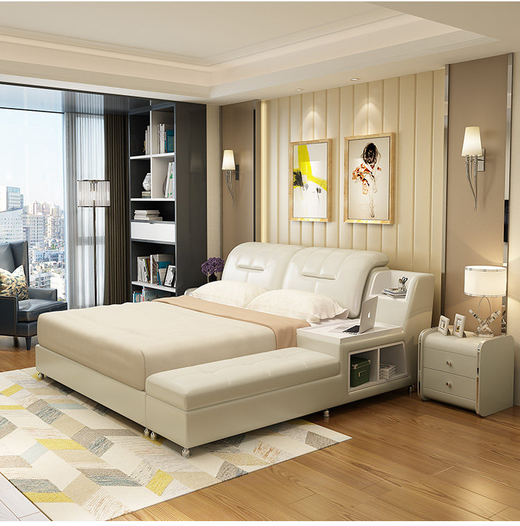 Minimalist modern tatami leather beds 1 5 m 1 8 m Single double beds Bedrooms Soft beds Wedding beds