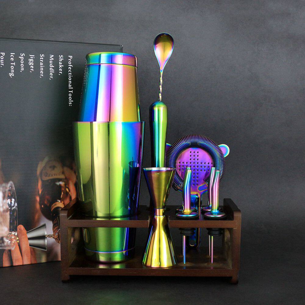 Red Stainless Steel Boston Crack Tears Bar Spoon Cross Ice Filter Mouth Wine Concort Set