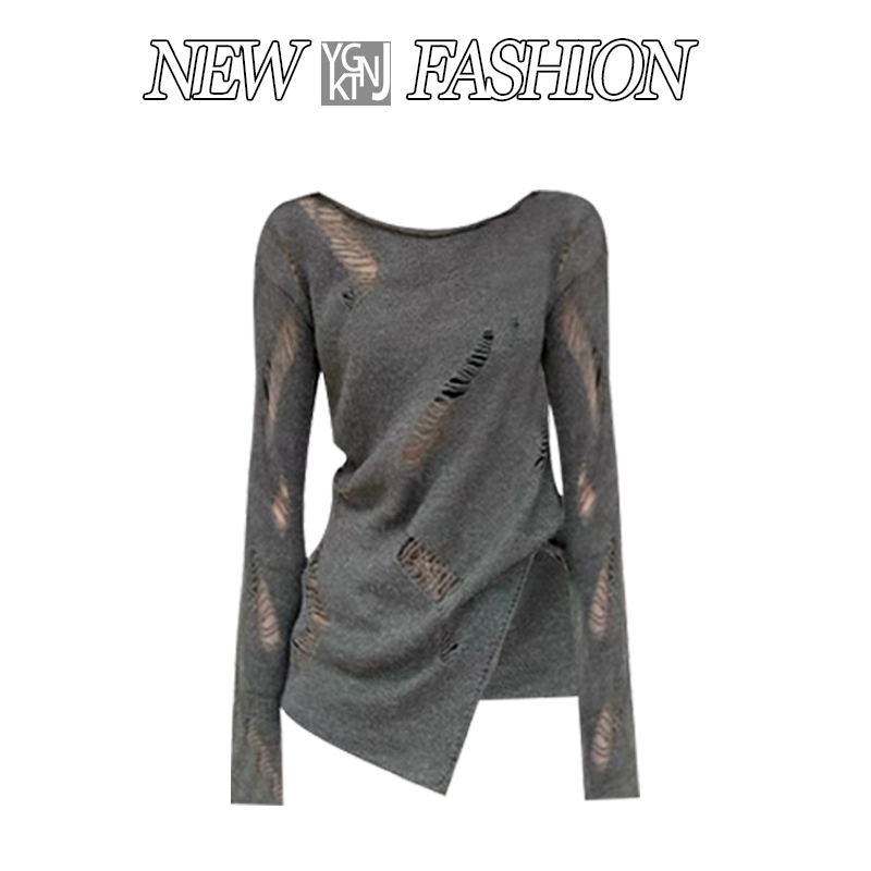 Trendy Ripped Knit Sweater for Women, Autumn 2026 New Style, Slim Fit, Unique Design, Versatile Top