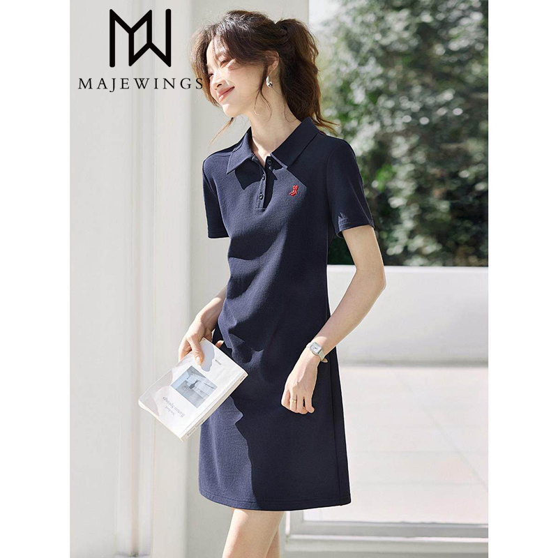 Authentic Store Product, College Style Embroidered Polo Collar Dress, 2026 Summer Thin Color-Blocked Embroidered Age-Reducing Dress for Women Authentic Store Product, College Style Embroidered Polo Collar Dress, 2026 Summer Thin Color-Blocked Embroidered Age-Reducing Dress for Women
