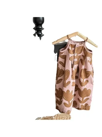 女童夏季背带裤宝宝吊带新款洋气连体连身韩版衣阔儿童七分裤超萌