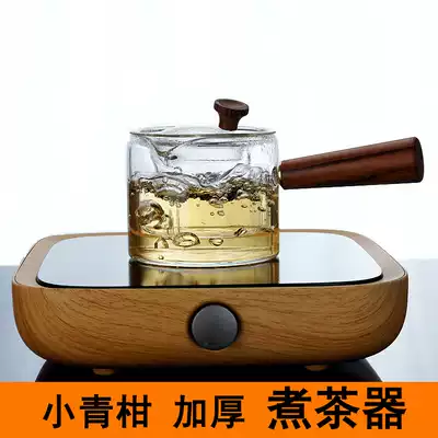 New product second generation black crystal furnace handmade solid wood side pot glass heat-resistant cooking teapot Japanese tea set thickened teapot