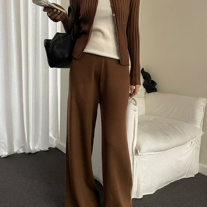 Nothing Care-Cardigan + Knitted Inner Vest + Wide-Leg Loose Casual Pants Three-Piece Set T6023