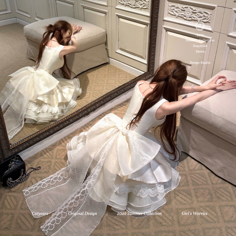 Catyears Year of the Cat Rosy Princess~ Ruth's Same Style Gentle and Elegant Square-Neck Lace Tiered Dress