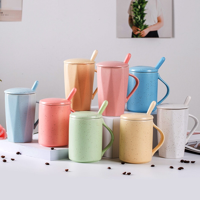 Female student han edition glass ceramic keller cup with cover spoon contracted couples creative home office coffee cup