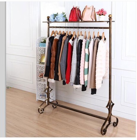 Iron Art Clothing Shop Floor Leaning Against Wall Clothing Clothes Hanger Middle Island Rack Side Hanging Clothes Hanger Shoes Bag Show Shelf Spot