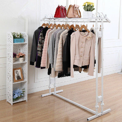 Iron Art Clothing Show Shelf Clothing Shop Floor Style Men and women Twin Bars Hanging Hanger Mid Island Shelf Shoes Bag Shelves