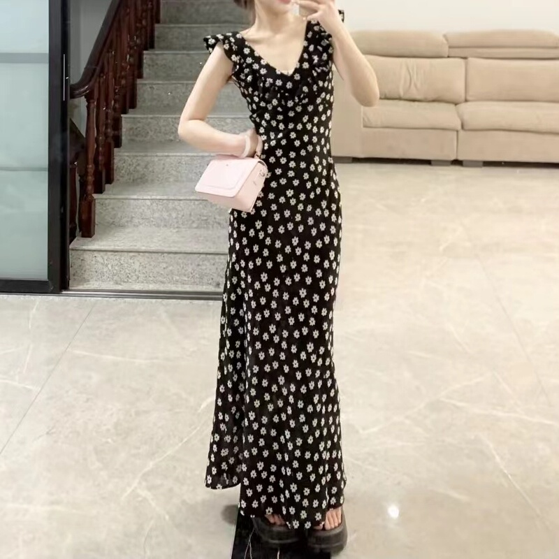 Ti Daisy Floral Dress for Women 2024 New Summer Versatile Korean Style Gentle Style Contrast Color Holiday Dress