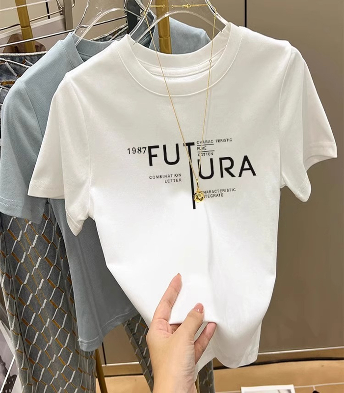 European Style White Short-Sleeve T-Shirt for Women 2026 New Popular Summer European High-End All-Cotton T-Shirt Women's Top
