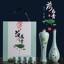  1 kg ceramic ancient style liquor bottle empty bottle Jingdezhen hand-sealed wine gift box set creative decoration vase