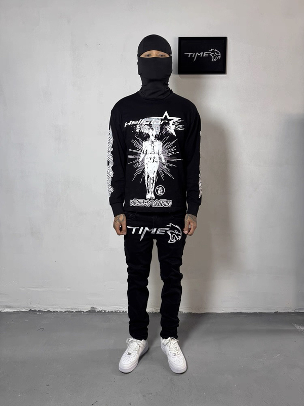Time Embroidered Logo Stretchy American Street Style Slim Fit Jeans Skinny Pants