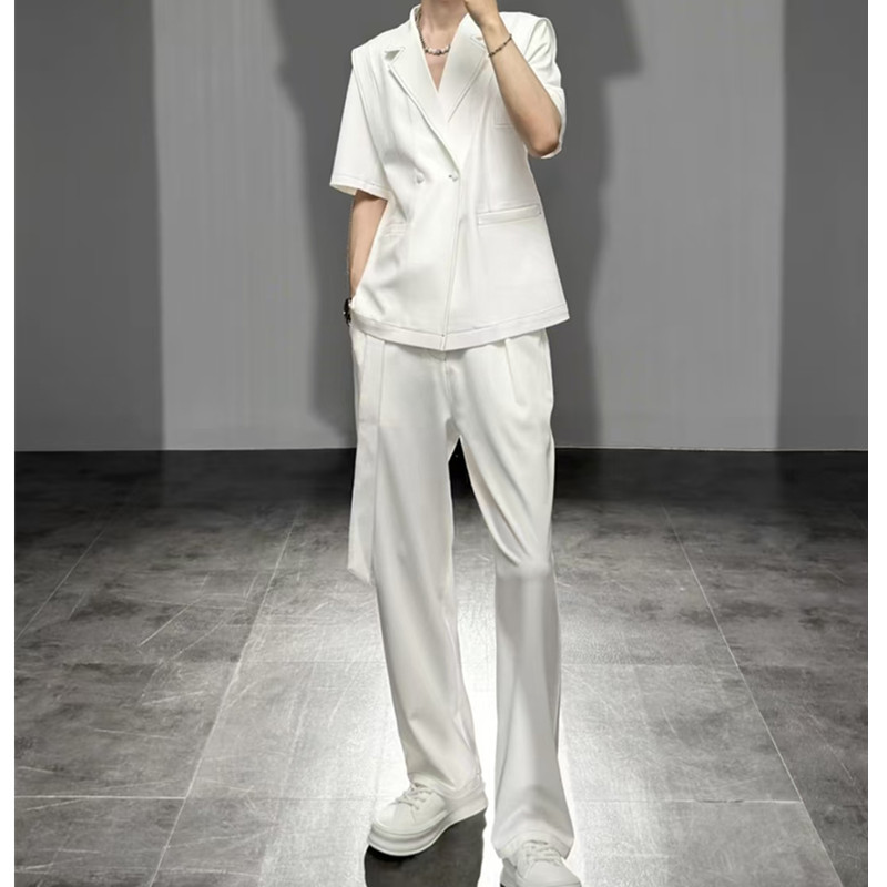 Rider Matchinging Summer Short-Sleeved Suit for Men, Fashionable, Casual, Thin, Loose, Handsome Two-Piece Set, Trendy Rider Matchinging Summer Short-Sleeved Suit for Men, Fashionable, Casual, Thin, Loose, Handsome Two-Piece Set, Trendy