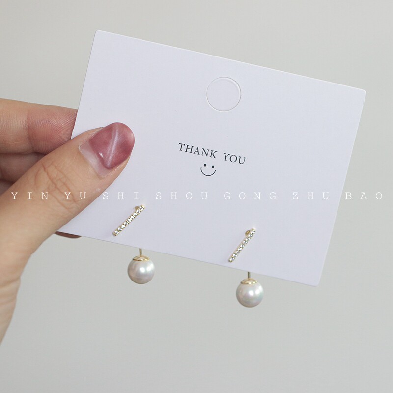 Korean temperament a pair of earrings 925 silver plated 14k gold with diamonds one word short stick ear pin Shijia pearl earrings