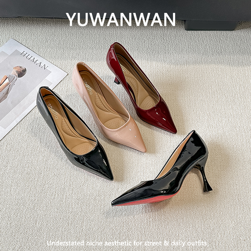 Genuine Leather Red-Soled High-Heeled Shoes for Women, Patent Leather, New Style, Suitable for Commuting, Professional, Pointed Toe, Shallow Mouth, Elegant, Sexy, Stiletto Heels Genuine Leather Red-Soled High-Heeled Shoes for Women, Patent Leather, New Style, Suitable for Commuting, Professional, Pointed Toe, Shallow Mouth, Elegant, Sexy, Stiletto Heels