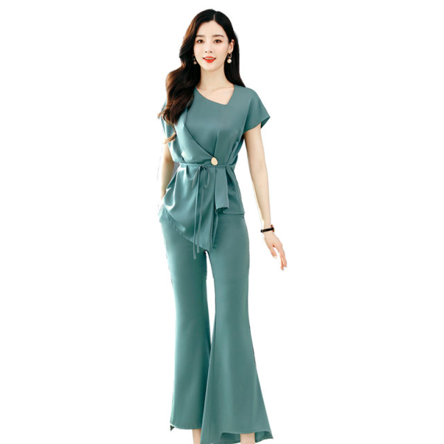 High-end professional suit female 2022 summer new fashion temperament goddess Fan thin wide-leg pants two-piece suit