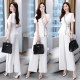 Professional wide-leg trousers suit women's 2022 summer new fashion temperament goddess fan waist slimming two-piece suit