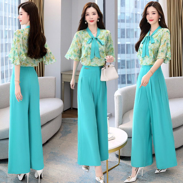 High-end professional suit women's thin section 2022 summer new fashion celebrity temperament goddess fan wide-leg pants two-piece set