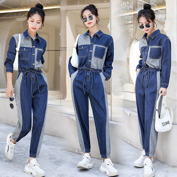 European station denim jumpsuit women's spring and autumn 2023 new fashion net red fried street foreign style age-reducing overalls jumpsuit