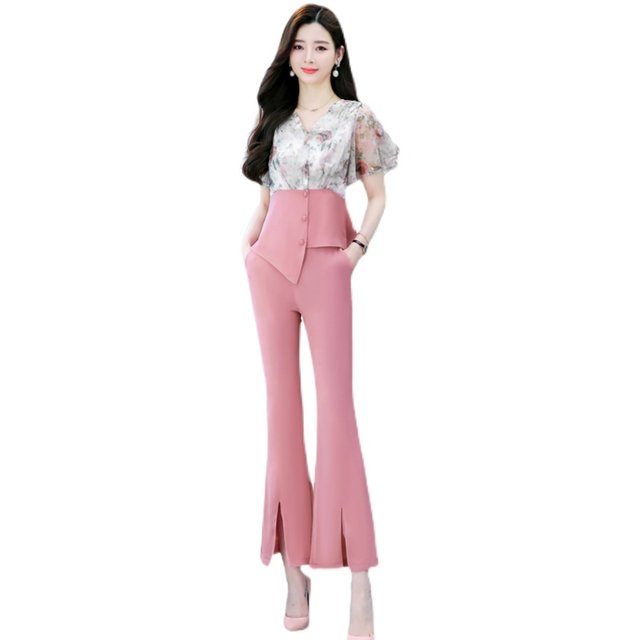 High-end professional suit female 2022 summer new fashion celebrity temperament goddess Fan thin flared trousers two-piece set