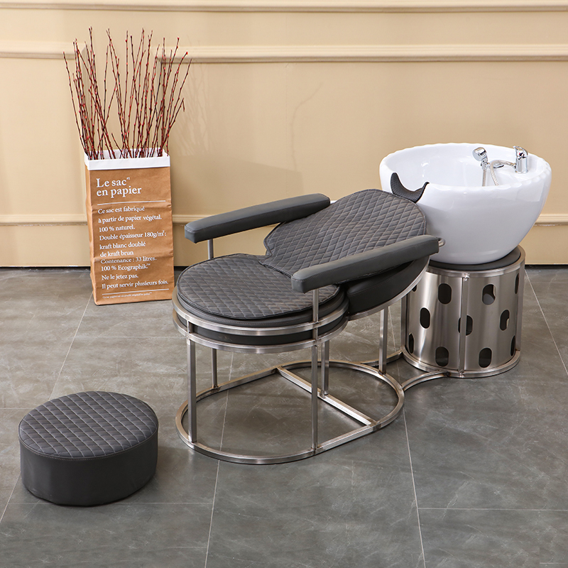 Hair salon shampoo bed stainless steel simple lift style barber shop hair salon ceramic basin semi-recumbent factory direct sales