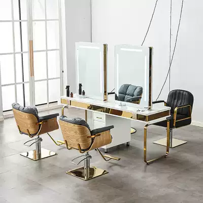 Beauty salon hair cutting shop mirror table high-end simple fashion with cabinet with lamp four-sided mirror mirror table for hair salon