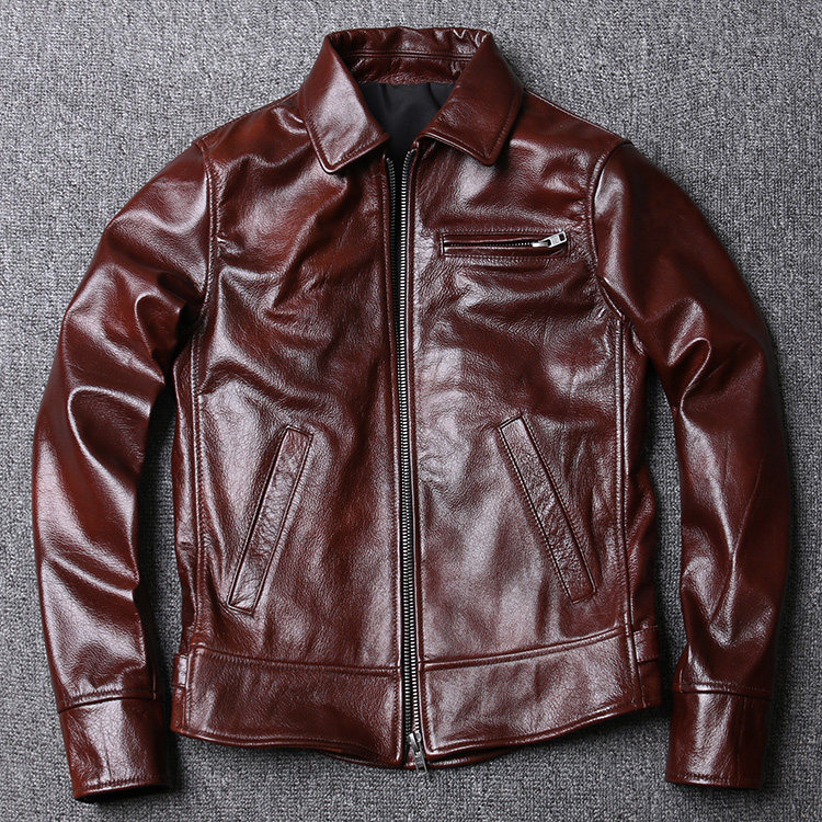 Spring special price head layer of cow leather oil wax genuine leather leather clothing short style Body Locomotive Leather Jacket Man Wine Red Tuxedo