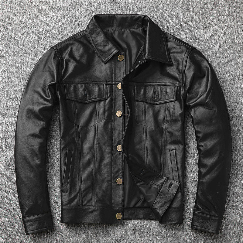 New fall genuine leather leather clothing male style Korean version Youth handsome head layer Bull Leather Jacket Over collar Casual Jacket Tide Card