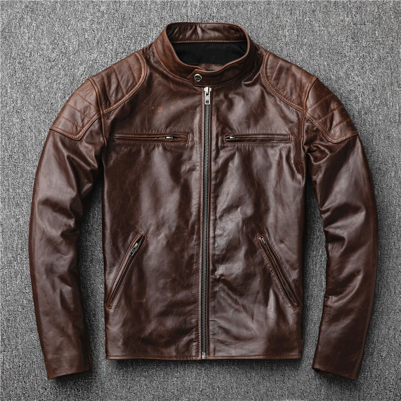 Thu đặc biệt áo khoác da trồng dê da cổ áo jacket da giản dị áo nam đầu máy của mỏng nhặt rò rỉ