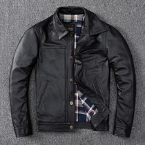 Clearance handling 50 imported first-layer tire cowhide business casual leather leather jacket mens lapel middle-aged leather jacket