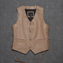 Clearance to pick up the new locomotive vest hard head layer cowhide leather leather leather mens short lapel motorcycle riding suit