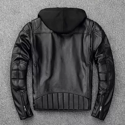 New Harley locomotive locomotive uniforms first layer cowhide leather leather leather men's removable hooded with protective gear pocket large size