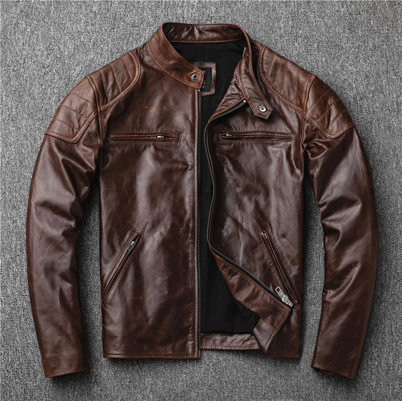 Fall special leather leather garment vegetable tanned goat skin stand collar casual leather jacket motorcycle men's coat thin pick up leakage